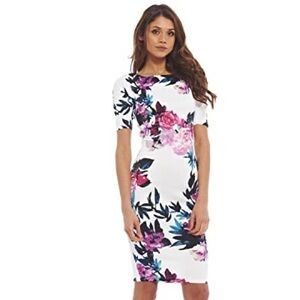NWT AX Paris floral sheath dress midi short sleeve knee length size 4